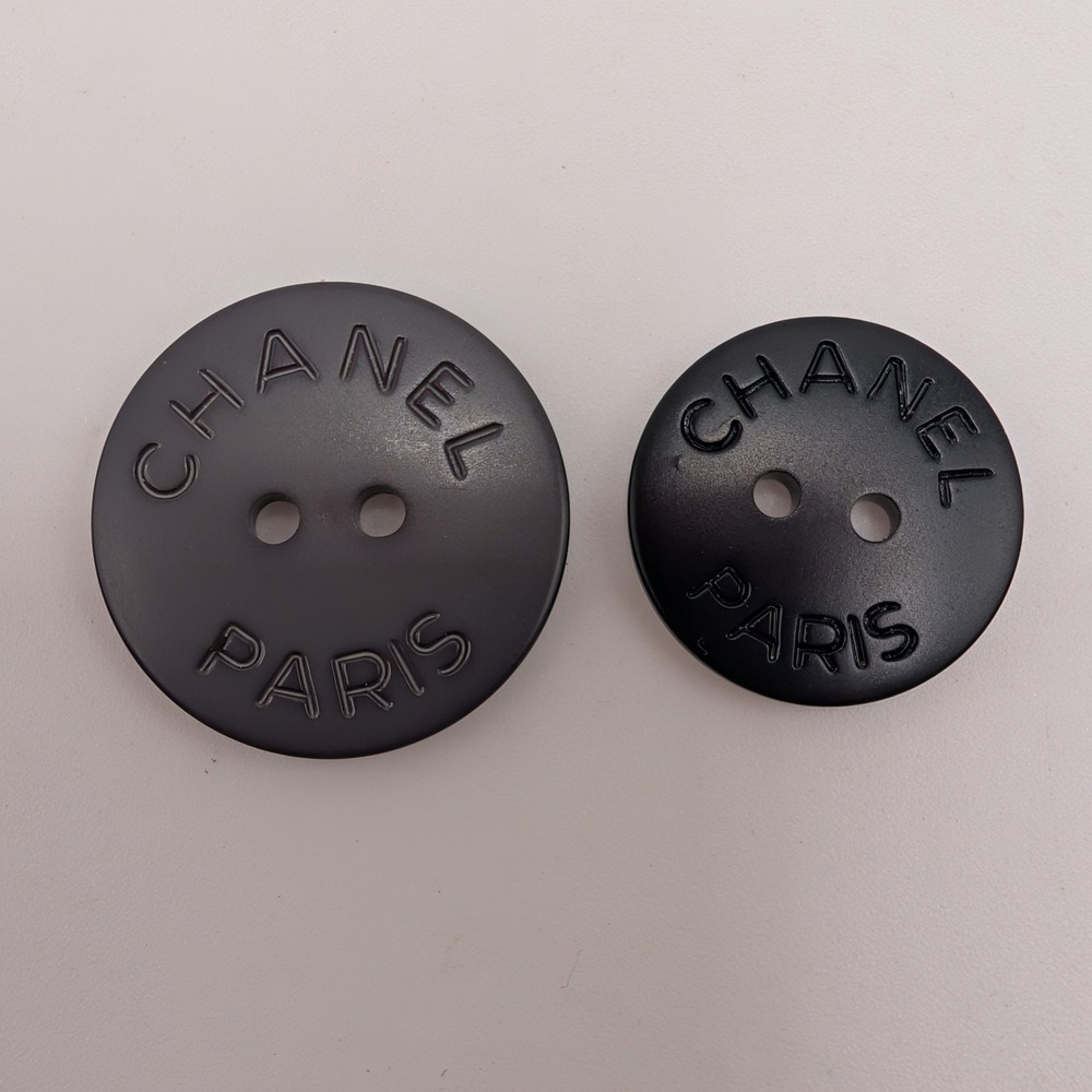 Chanel Buttons Black Gray 2-Hole 19mm Logo Engraved 2pc Set Replacement Round
